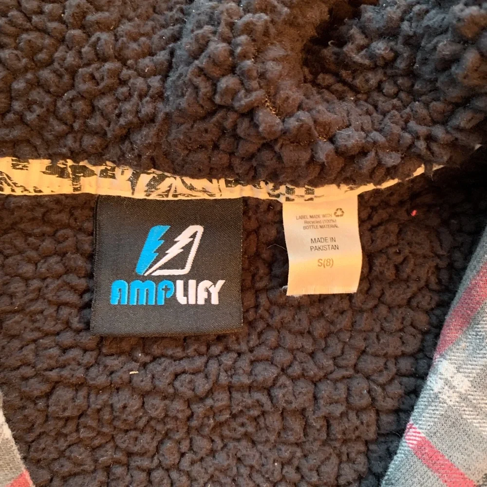 Kid’s Plaid Fleece-lined Zip-up Hoodie Sweatshirt sz 8